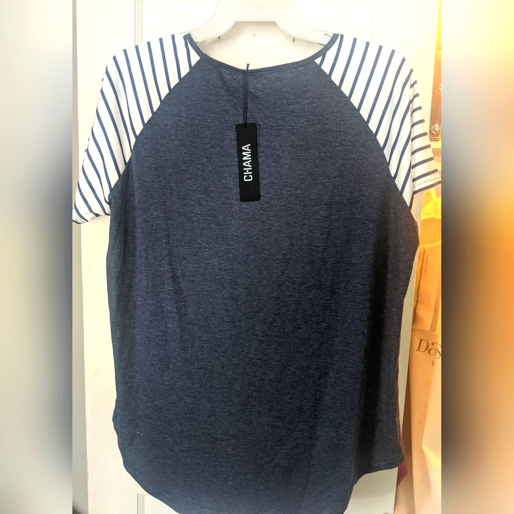 Chama Plus Size Basic Striped Short Sleeve Top - Picture 6 of 6